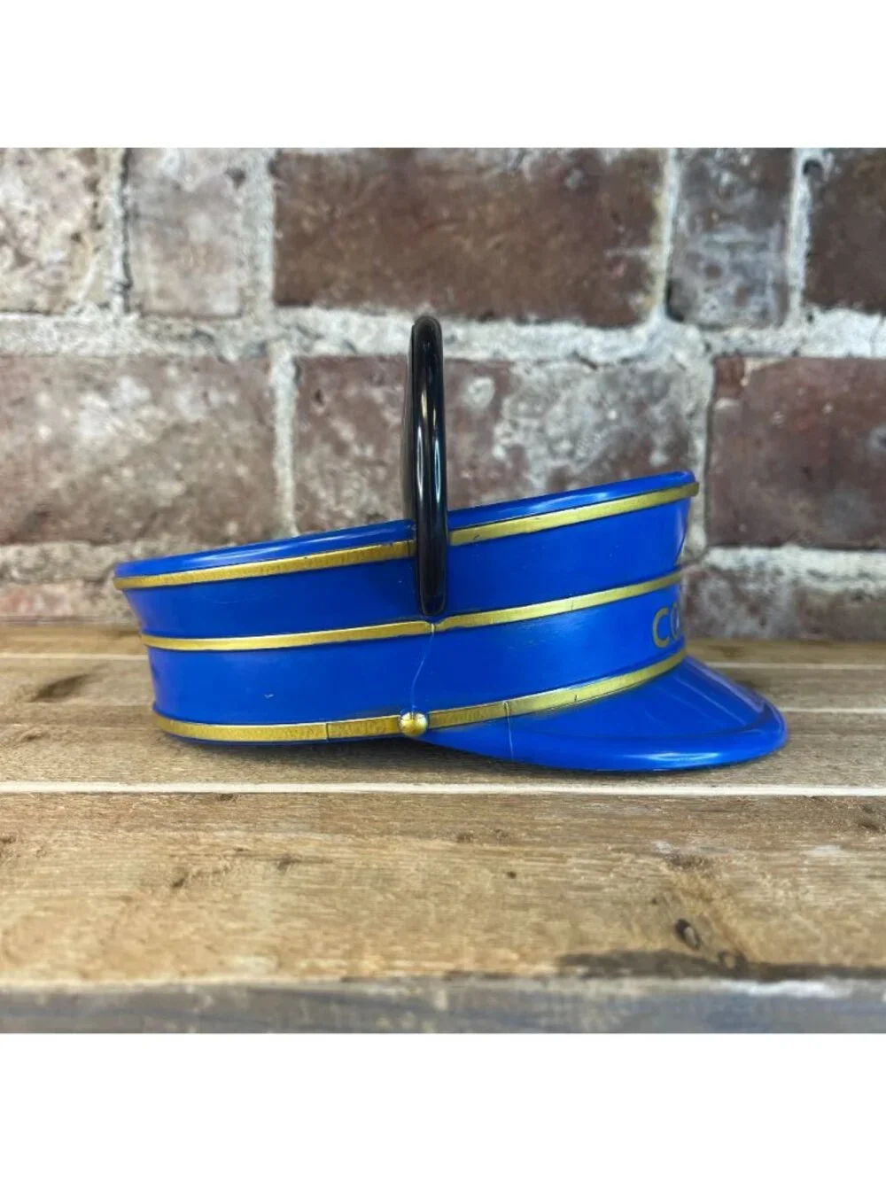 Disney Kids Mickey Mouse Ears Train Conductor Hard Shell Hat Blue & Gold